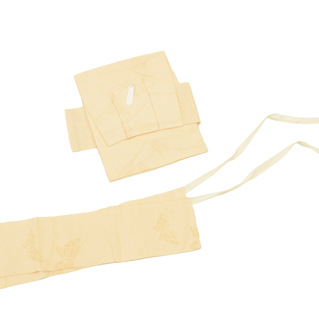 Vintage Japanese Obi | Tsukuri-obi Ready-tied Obi | Beige Cotton | Butterfly Shibagusa Pattern | Summer | Sustainable | uu1411b