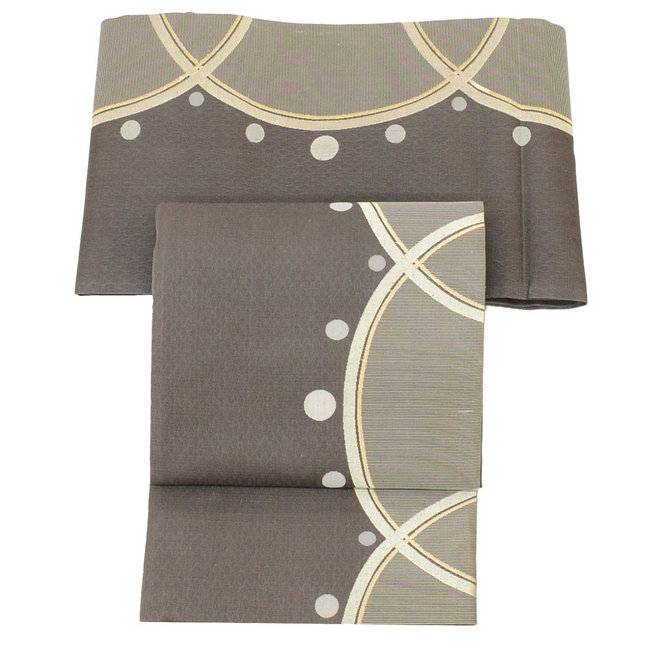 Vintage Japanese Obi | Summer Fukuro Obi | Gray Silk Sha | Half-circle Pattern | Mawata Tsumugi | Rakuyo Ori | Sustainable | uu1416b