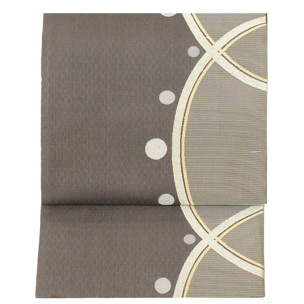 Vintage Japanese Obi | Summer Fukuro Obi | Gray Silk Sha | Half-circle Pattern | Mawata Tsumugi | Rakuyo Ori | Sustainable | uu1416b