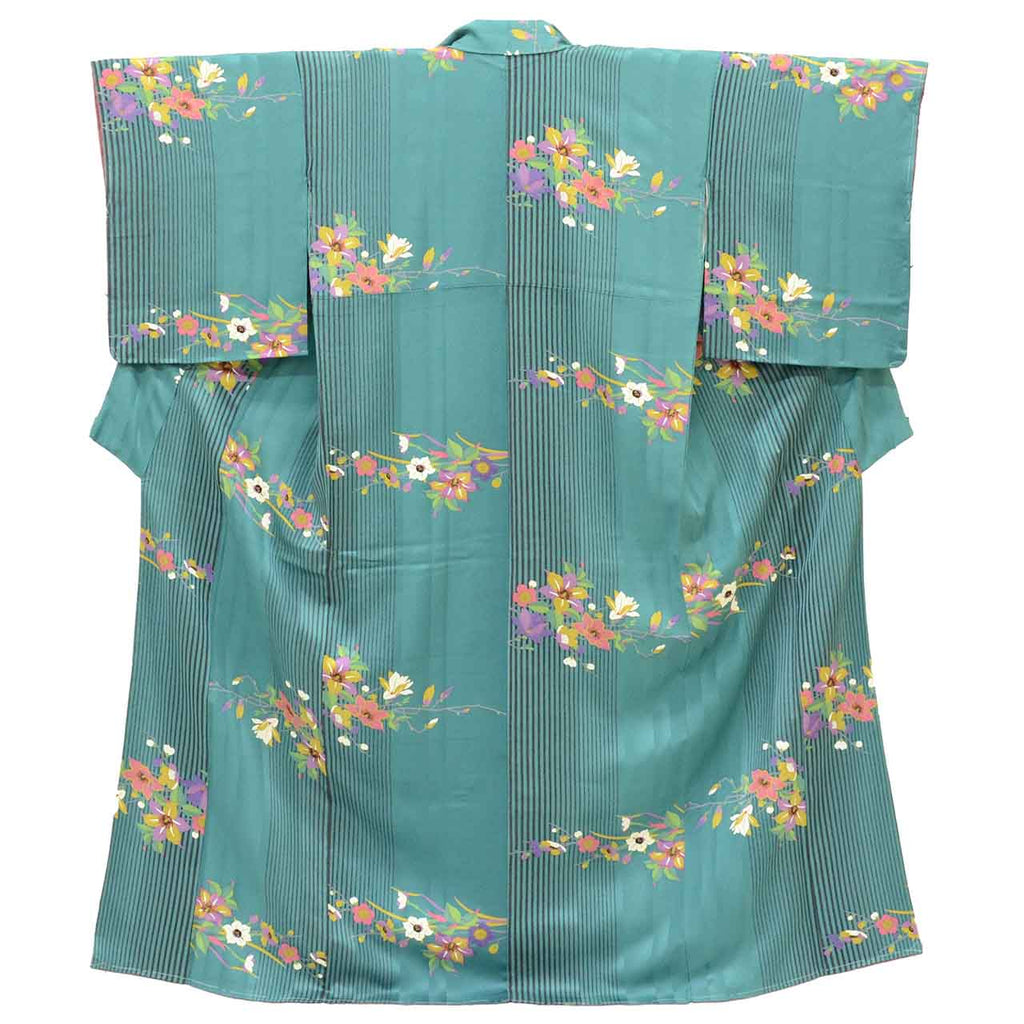 [Used] Recycled Kimono, Komon style, Lined, Pure Silk, Excellent Condition, Unused, Ready-made, Sleeve Length 65.0cm (25.6in), Body Length 160.0cm (63.0in), Size M, Blue, Floral Pattern, Crepe Fabric, uu1431b 