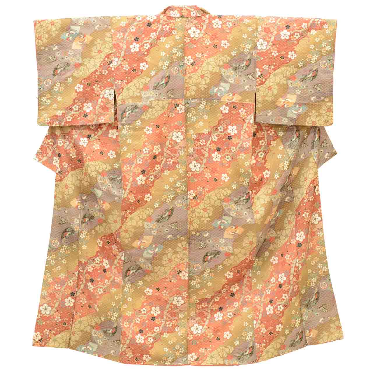 [Used] Recycled Kimono, Komon style, Lined, Pure Silk, Excellent Condition, Ready-made, Sleeve Length 65.5cm (25.8in), Body Length 157.2cm (61.9in), Size M, Brown, Plum Blossom Pattern, uu1432b 