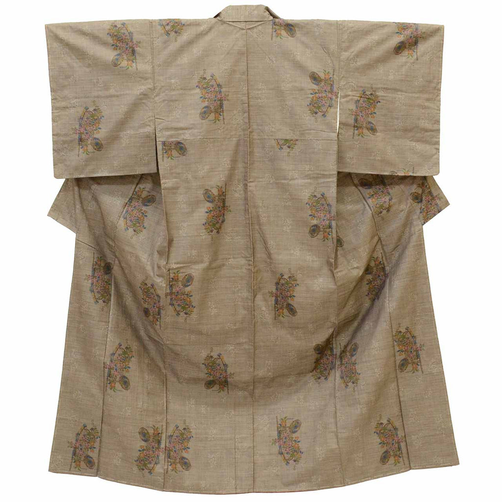 Vintage Japanese Kimono | Oshima Tsumugi | Brown Silk | Floral | Mud-dyed | 9-thread | Kata-su | Petite Size S | Sustainable | uu1440b