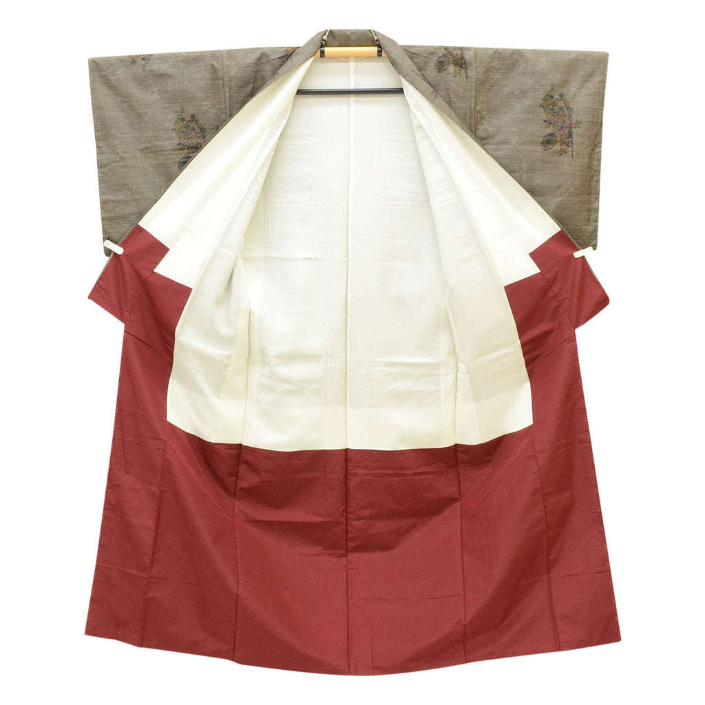 Vintage Japanese Kimono | Oshima Tsumugi | Brown Silk | Floral | Mud-dyed | 9-thread | Kata-su | Petite Size S | Sustainable | uu1440b