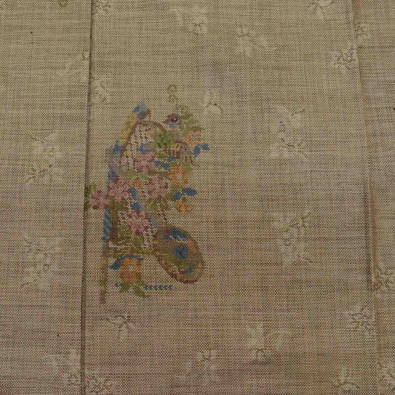 Vintage Japanese Kimono | Oshima Tsumugi | Brown Silk | Floral | Mud-dyed | 9-thread | Kata-su | Petite Size S | Sustainable | uu1440b