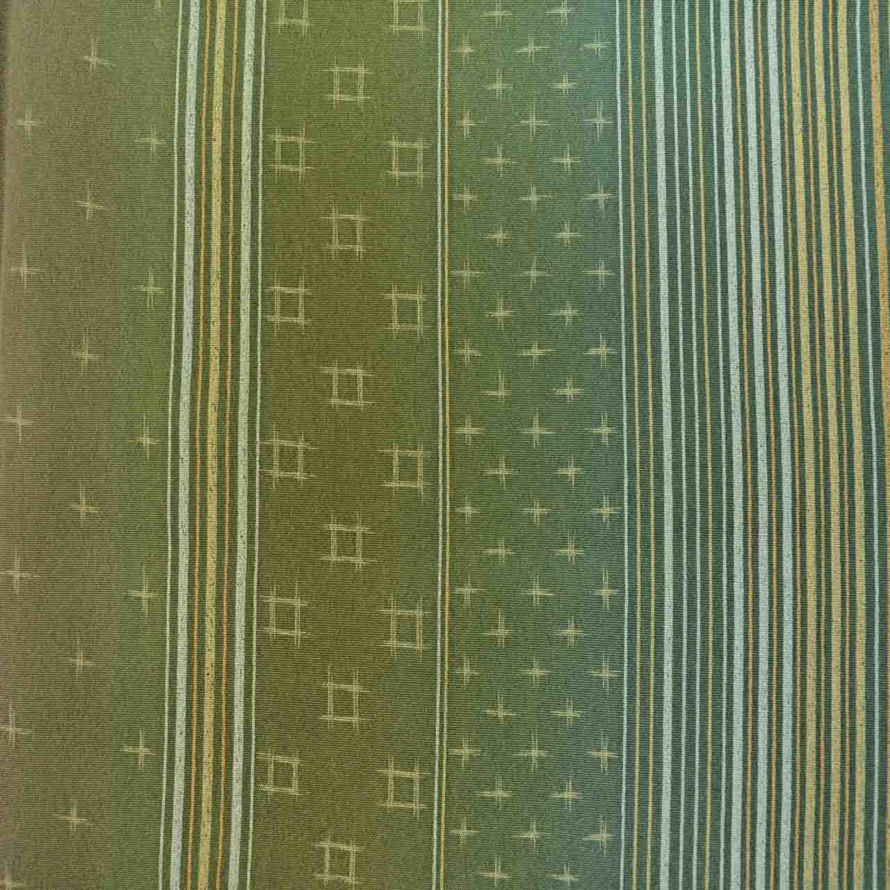 [Used] Recycled Komon Kimono, Pure Silk, SS Size (Small Size, Suitable for Shorter Heights), Good Condition, Length 147.0cm (57.9in), Sleeve Length 62.5cm (24.6in), Lined, Ready-made, Green Stripe Kasuri Pattern, uu1444b 