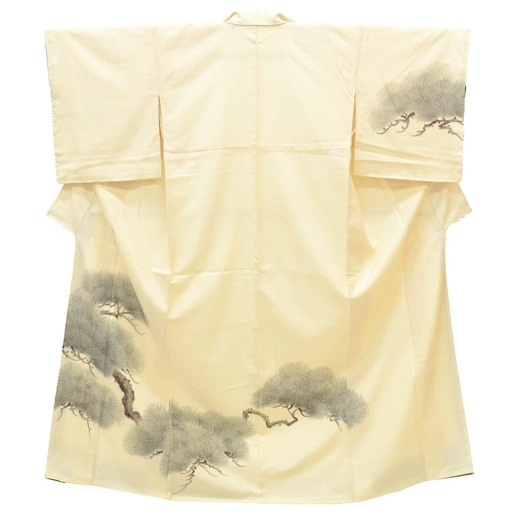Vintage Japanese Kimono | Tsumugi | White Silk | Pine Pattern | Size M-L | Sustainable | uu1447b