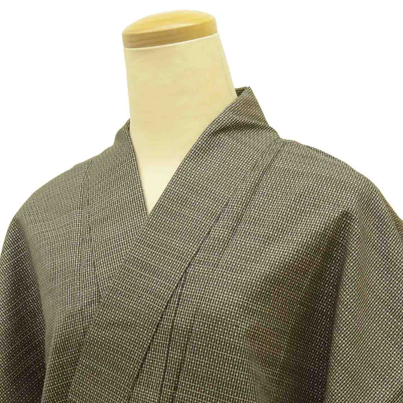 [Used] Oshima Tsumugi Silk Men's Kimono, Recycled, Size M, Excellent Condition, Length 138.5cm (54.5in), Sleeve Length 65.5cm (25.8in), Lined, Ready-made, Brown, Weft Kasuri Pattern, uu1448b 