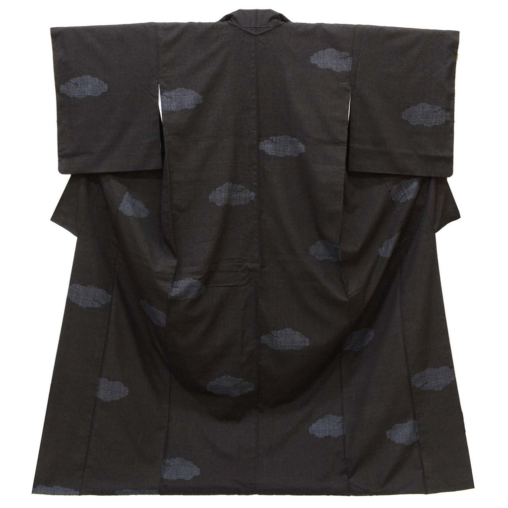 Vintage Japanese Kimono | Yuki Tsumugi | Black Silk | Tortoiseshell Kasuri | UNESCO Heritage | Tall Size LL | Sustainable | uu1462b