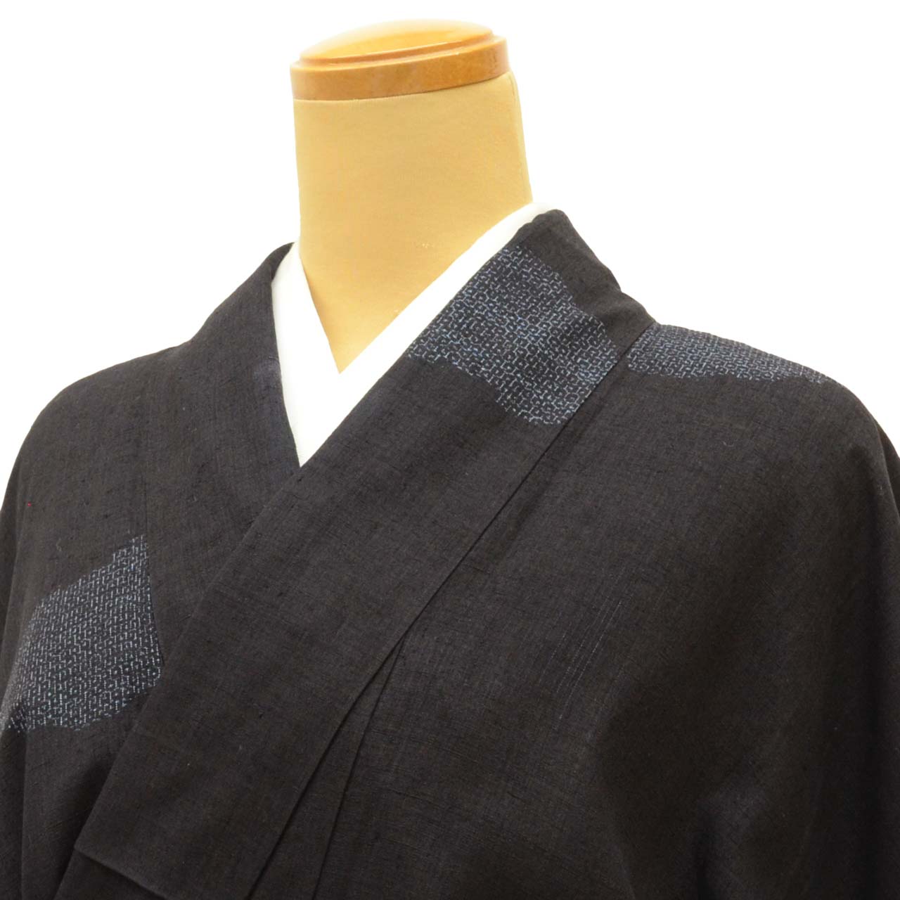 Vintage Japanese Kimono | Yuki Tsumugi | Black Silk | Tortoiseshell Kasuri | UNESCO Heritage | Tall Size LL | Sustainable | uu1462b