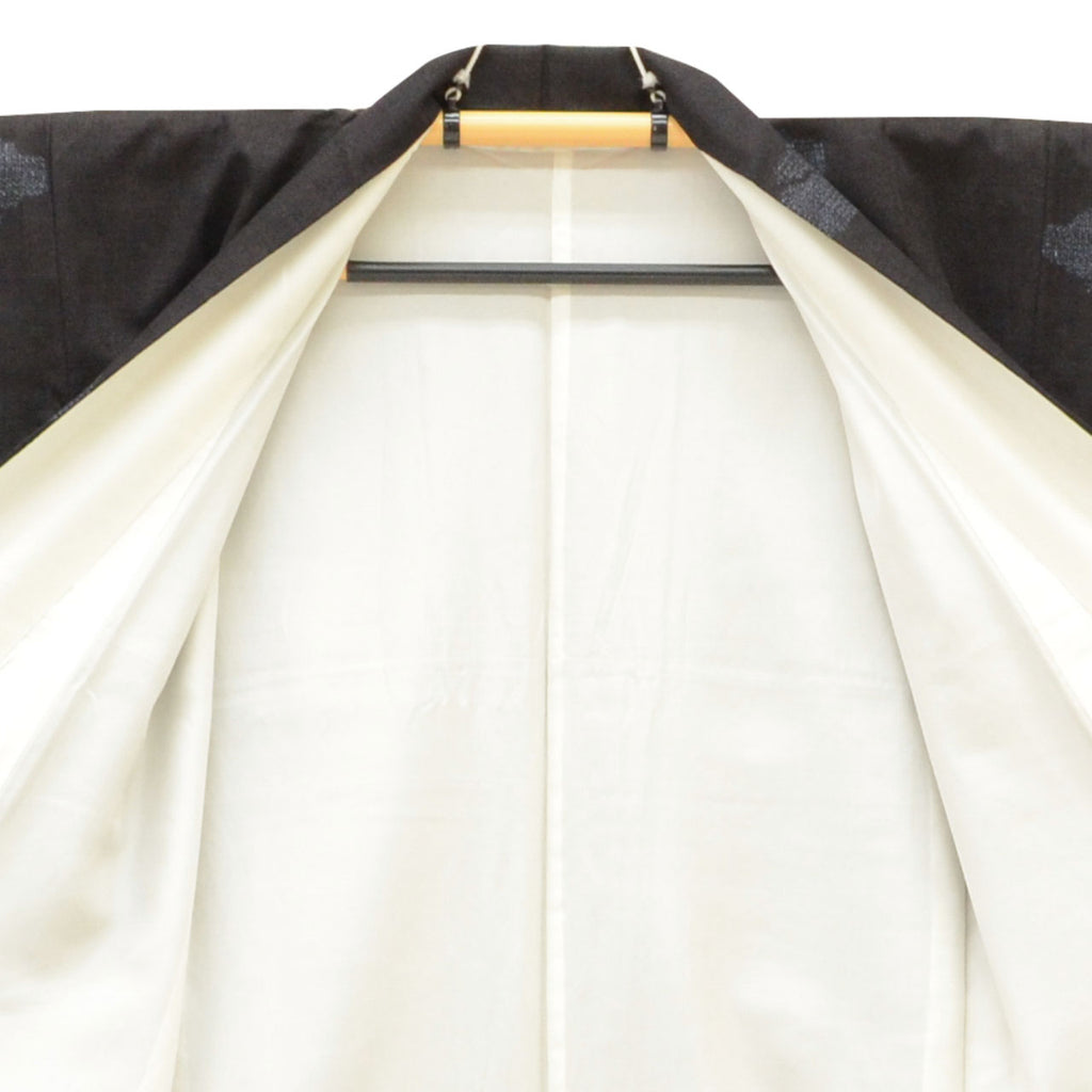 Vintage Japanese Kimono | Yuki Tsumugi | Black Silk | Tortoiseshell Kasuri | UNESCO Heritage | Tall Size LL | Sustainable | uu1462b