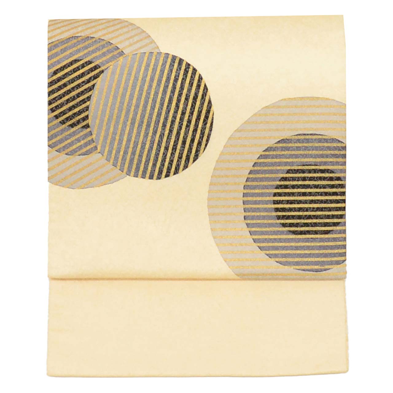 Vintage Japanese Obi | Fukuro Obi | Beige Silk | Circle Pattern | Gold Foil Silver Thread | Otaiko | Sustainable | uu1463b