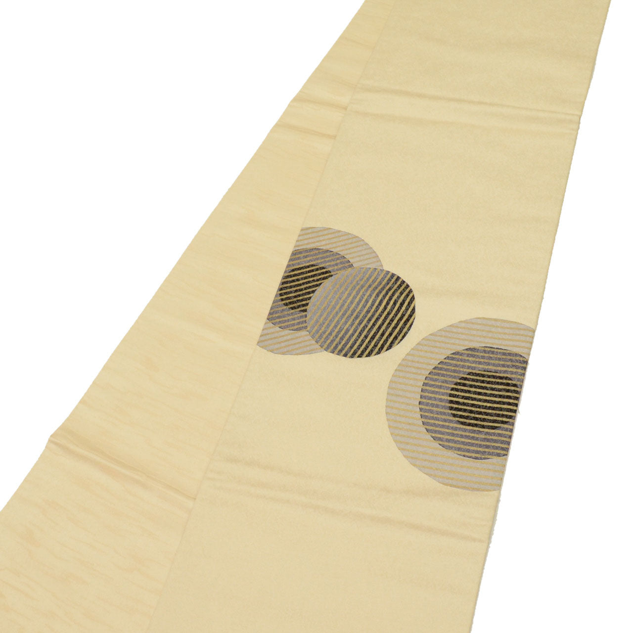 Vintage Japanese Obi | Fukuro Obi | Beige Silk | Circle Pattern | Gold Foil Silver Thread | Otaiko | Sustainable | uu1463b