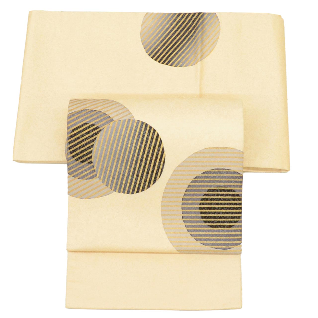 Vintage Japanese Obi | Fukuro Obi | Beige Silk | Circle Pattern | Gold Foil Silver Thread | Otaiko | Sustainable | uu1463b