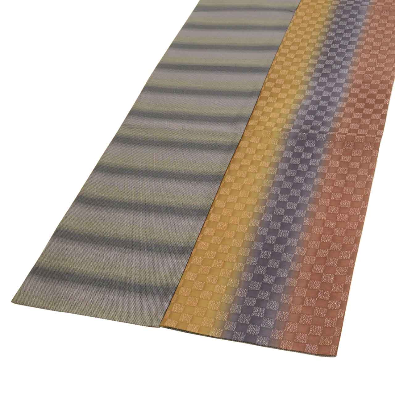 Vintage Japanese Obi | Sha-re Fukuro Obi | Brown Purple Silk | Ichimatsu Checkerboard | Silver Thread | Sustainable | uu1465b