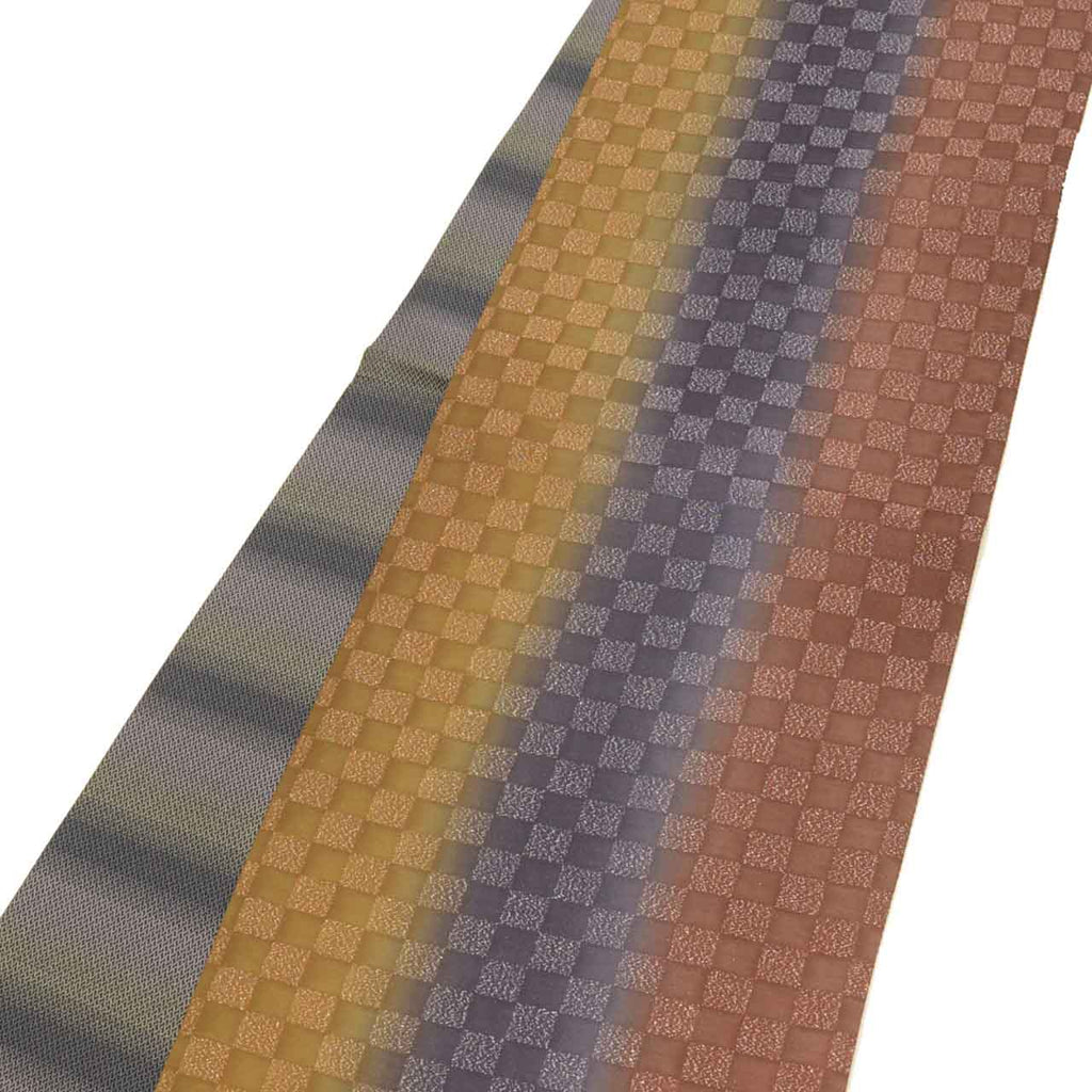 Vintage Japanese Obi | Sha-re Fukuro Obi | Brown Purple Silk | Ichimatsu Checkerboard | Silver Thread | Sustainable | uu1465b