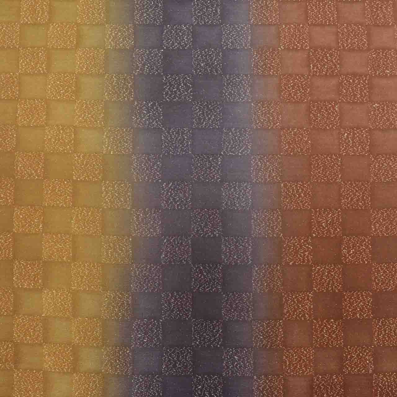 Vintage Japanese Obi | Sha-re Fukuro Obi | Brown Purple Silk | Ichimatsu Checkerboard | Silver Thread | Sustainable | uu1465b