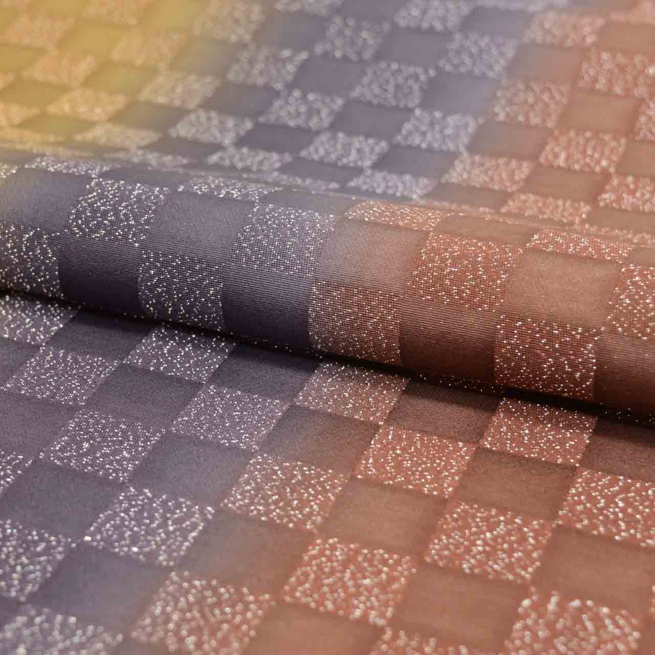 Vintage Japanese Obi | Sha-re Fukuro Obi | Brown Purple Silk | Ichimatsu Checkerboard | Silver Thread | Sustainable | uu1465b
