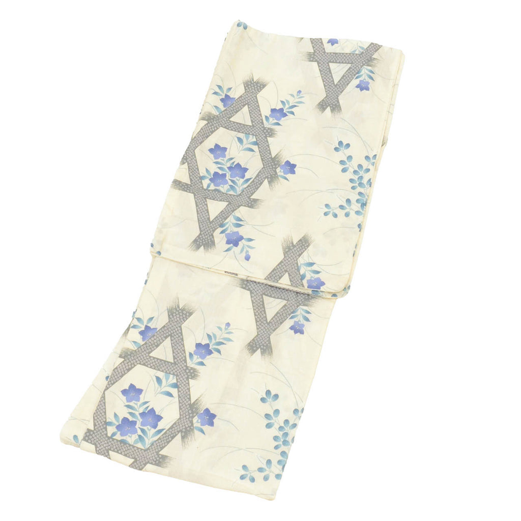Vintage Japanese Yukata | Women's Yukata | White Cotton | Bellflower Hagi | Ichida Hiromi | Size L | Sustainable | uu1467b