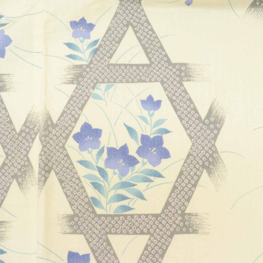 Vintage Japanese Yukata | Women's Yukata | White Cotton | Bellflower Hagi | Ichida Hiromi | Size L | Sustainable | uu1467b