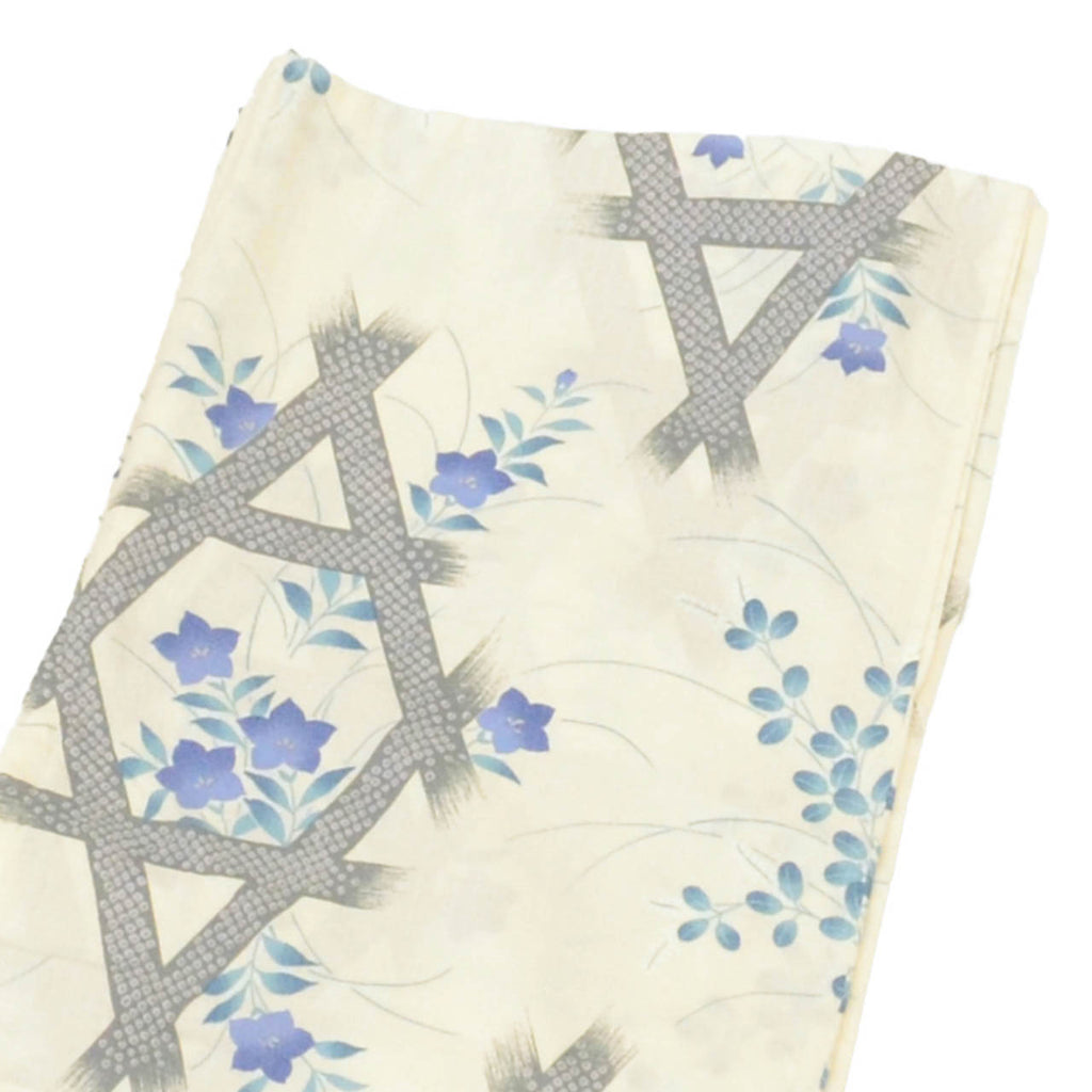 Vintage Japanese Yukata | Women's Yukata | White Cotton | Bellflower Hagi | Ichida Hiromi | Size L | Sustainable | uu1467b