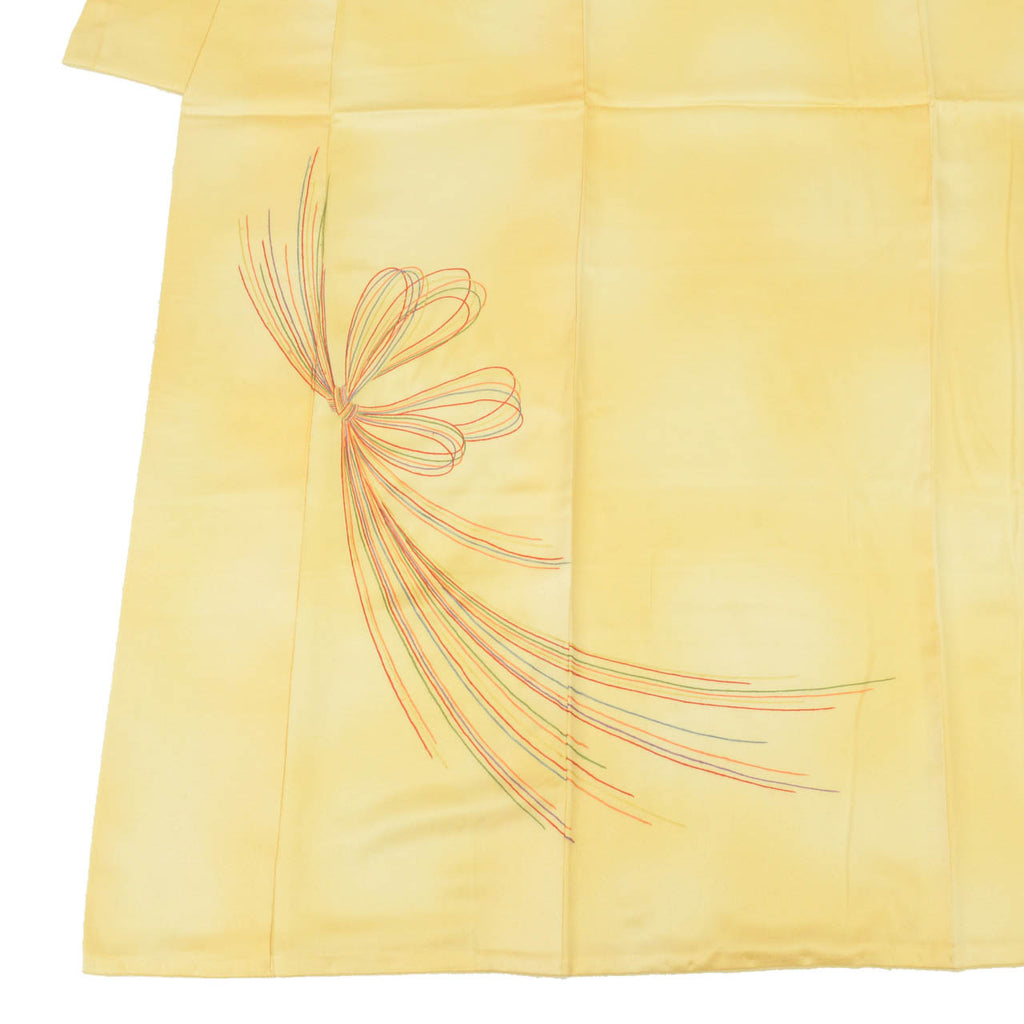 Vintage Japanese Kimono | Tsukesage | Yellow Silk | Celebration Cord Embroidery | One Crest | Size M | Sustainable | uu1489b