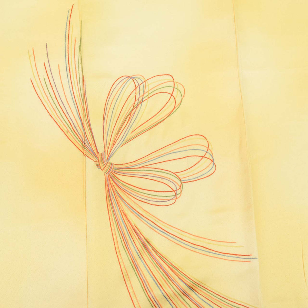 Vintage Japanese Kimono | Tsukesage | Yellow Silk | Celebration Cord Embroidery | One Crest | Size M | Sustainable | uu1489b