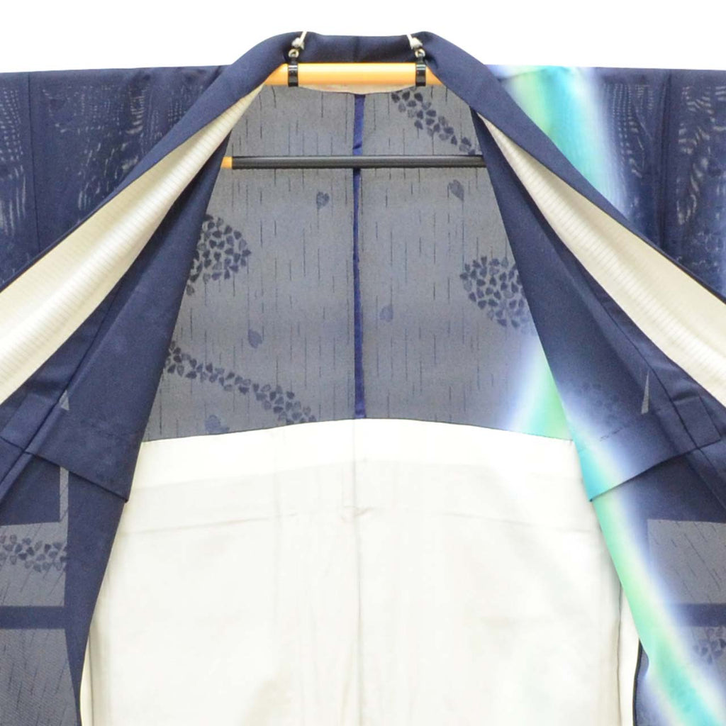 Vintage Japanese Kimono | Summer Tsukesage | Navy Silk Sha | Cherry Blossom Bokashi | Unused | Size L-L | Sustainable | uu1490b
