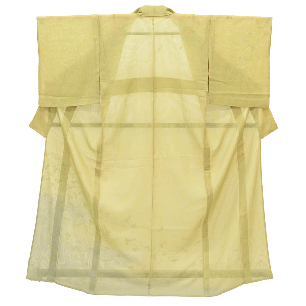 Vintage Japanese Kimono | Tsukesage | Green Silk Niju-sha | Hagi Bush Clover | Double Gauze | Size M | Sustainable | uu1491b