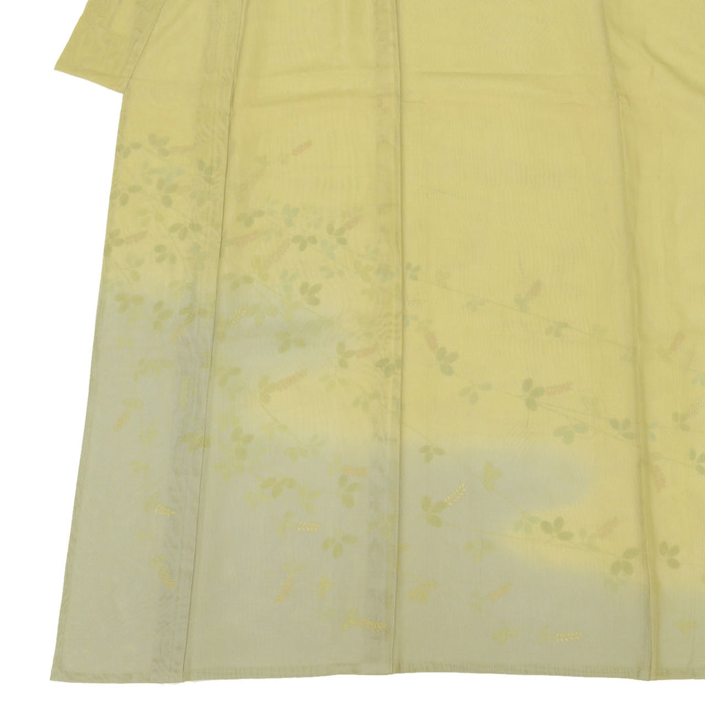 Vintage Japanese Kimono | Tsukesage | Green Silk Niju-sha | Hagi Bush Clover | Double Gauze | Size M | Sustainable | uu1491b