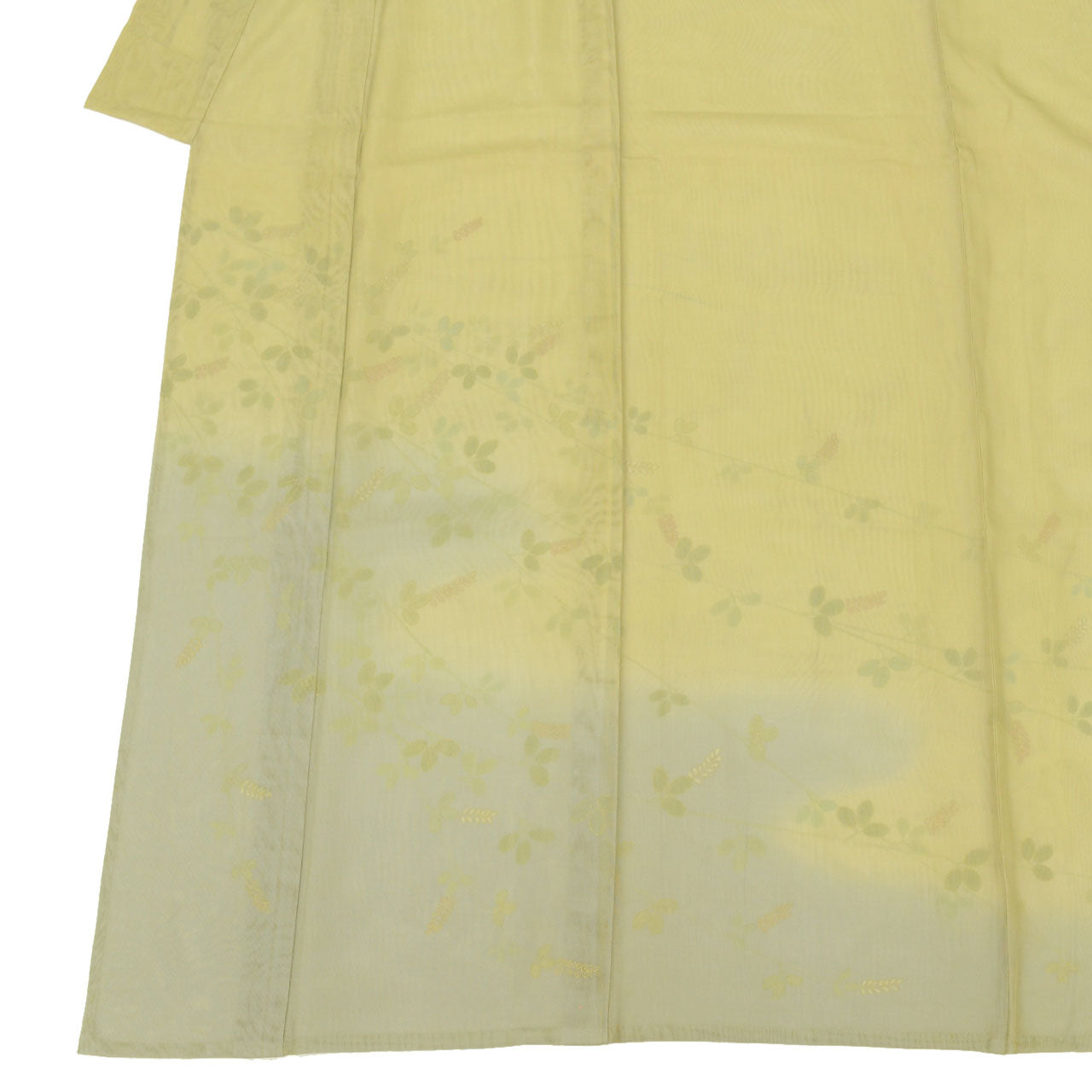 Vintage Japanese Kimono | Tsukesage | Green Silk Niju-sha | Hagi Bush Clover | Double Gauze | Size M | Sustainable | uu1491b