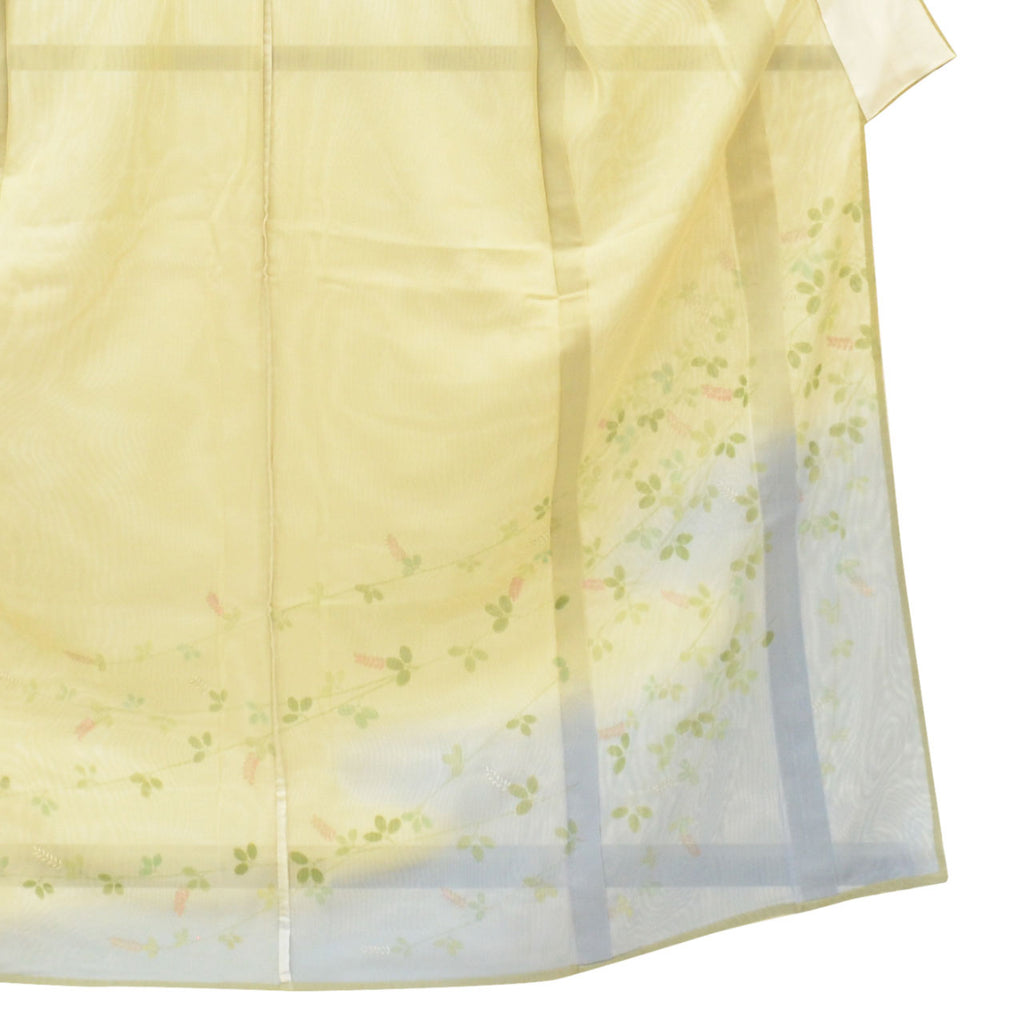 Vintage Japanese Kimono | Tsukesage | Green Silk Niju-sha | Hagi Bush Clover | Double Gauze | Size M | Sustainable | uu1491b