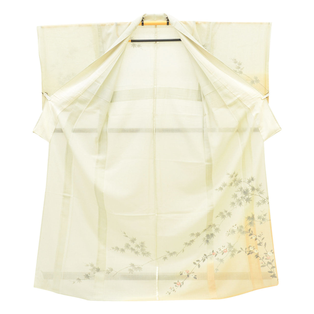 Vintage Japanese Kimono | Summer Yuki Tsumugi | Green Silk | Autumn Maple Chrysanthemum | Houmongi Pattern | Size L | Sustainable | uu1496b