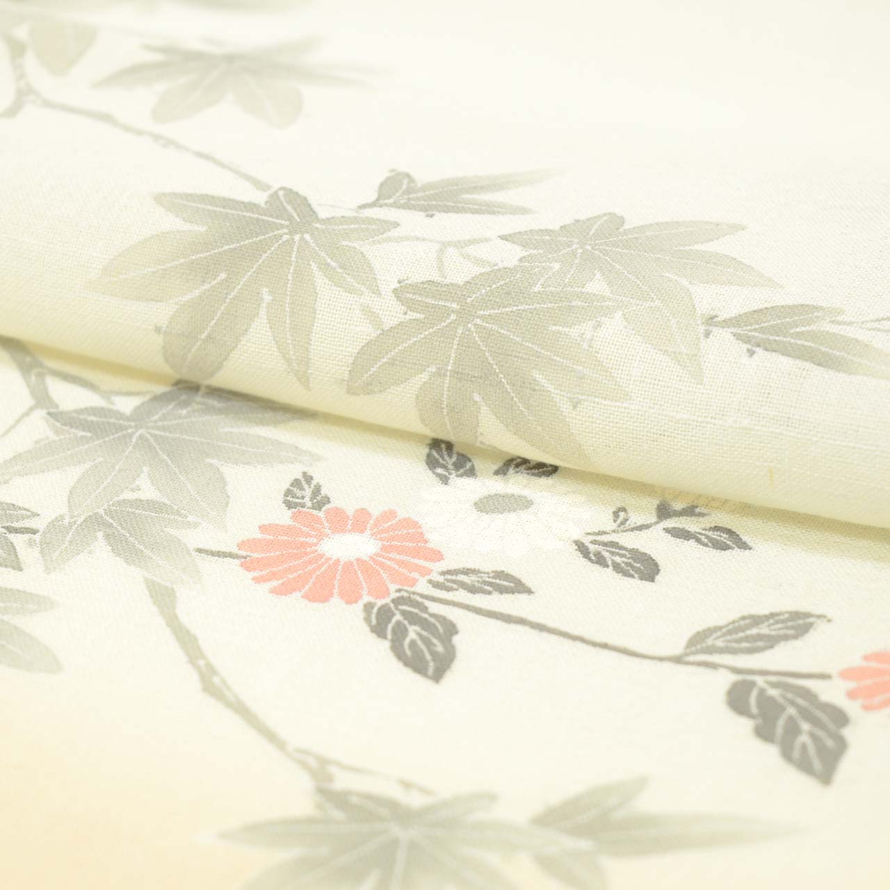 Vintage Japanese Kimono | Summer Yuki Tsumugi | Green Silk | Autumn Maple Chrysanthemum | Houmongi Pattern | Size L | Sustainable | uu1496b