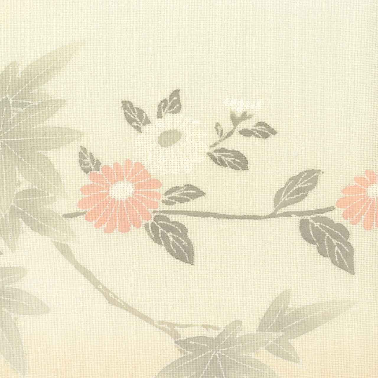 Vintage Japanese Kimono | Summer Yuki Tsumugi | Green Silk | Autumn Maple Chrysanthemum | Houmongi Pattern | Size L | Sustainable | uu1496b
