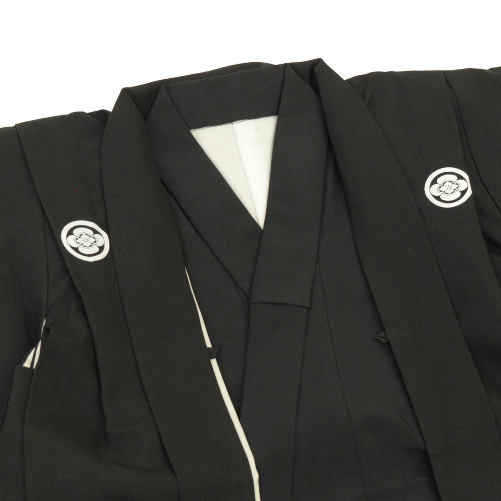 [Used] Recycled Kimono for Boys, Age 5, Shichi-Go-San (7-5-3 Festival), Black Crested Kimono and Haori Jacket Set, Synthetic Fiber, Ready-made, Sleeve Length 43cm, Body Length 88cm, Black, Plain, Crested, Traditional Japanese Clothing uu1506b 
