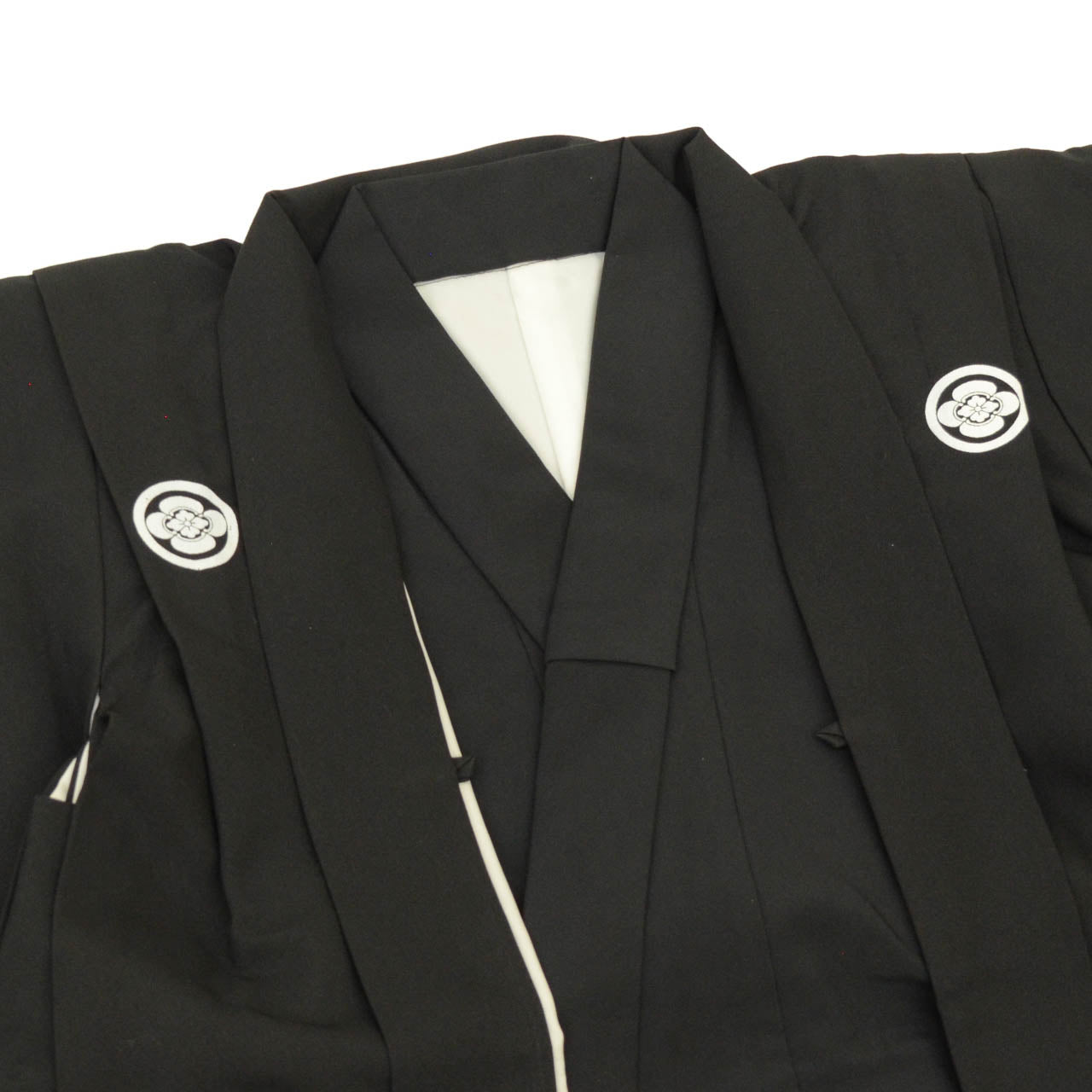 [Used] Recycled Kimono for Boys, Age 5, Shichi-Go-San (7-5-3 Festival), Black Crested Kimono and Haori Jacket Set, Synthetic Fiber, Ready-made, Sleeve Length 43cm, Body Length 88cm, Black, Plain, Crested, Traditional Japanese Clothing uu1506b 