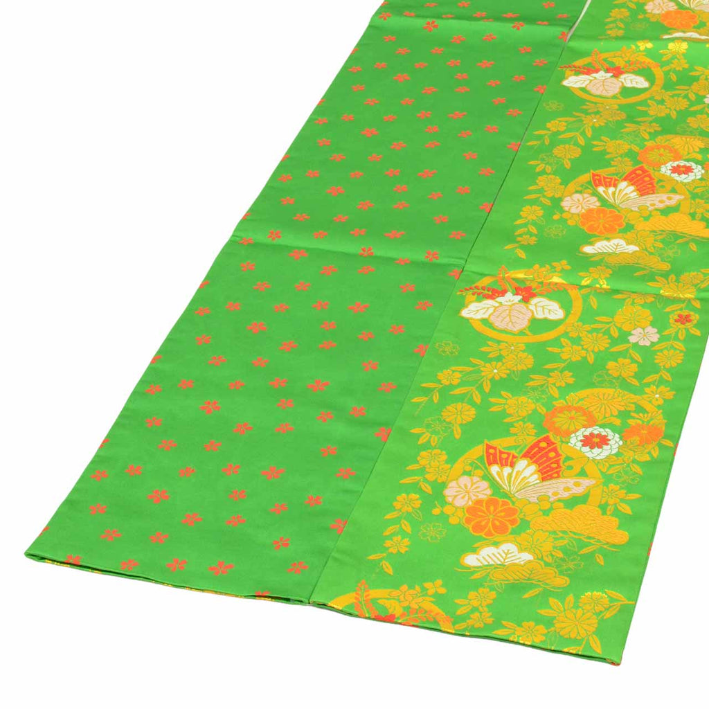 Vintage Japanese Obi | Girl's Shichi-go-san Obi | Green Synthetic | Butterfly Pattern | Gold Thread | Age 7 | Sustainable | uu1519b