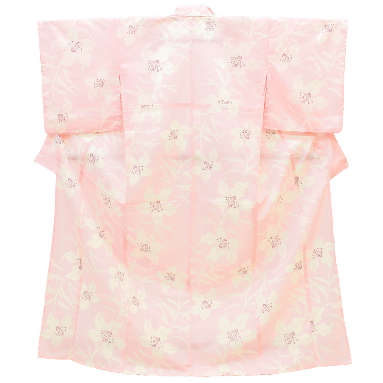 Vintage Japanese Kimono | Summer Komon | Pink Synthetic | Lily Pattern | Washable | Size L | Sustainable | uu1533b