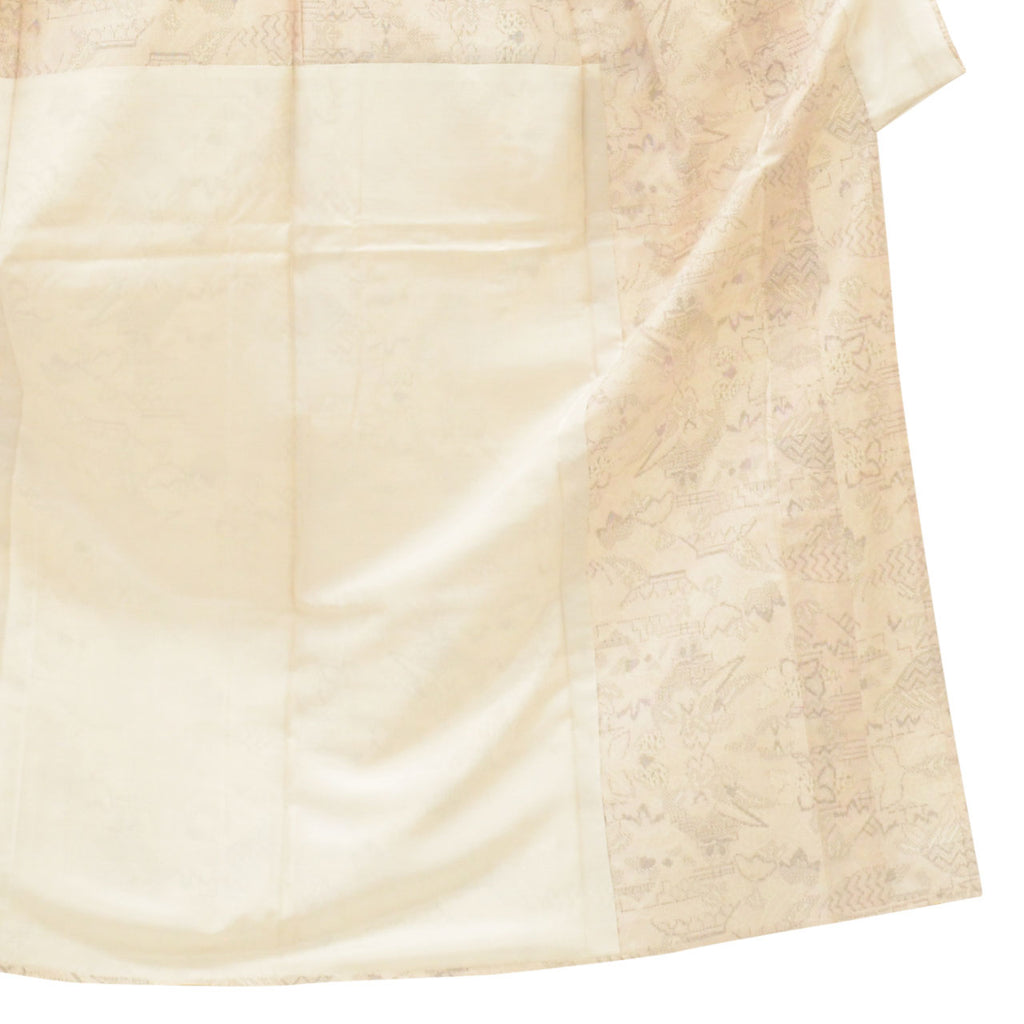 Vintage Japanese Kimono | Tsumugi | Beige Silk | Floral Pattern | Unlined | Size M-L | Sustainable | uu1535b