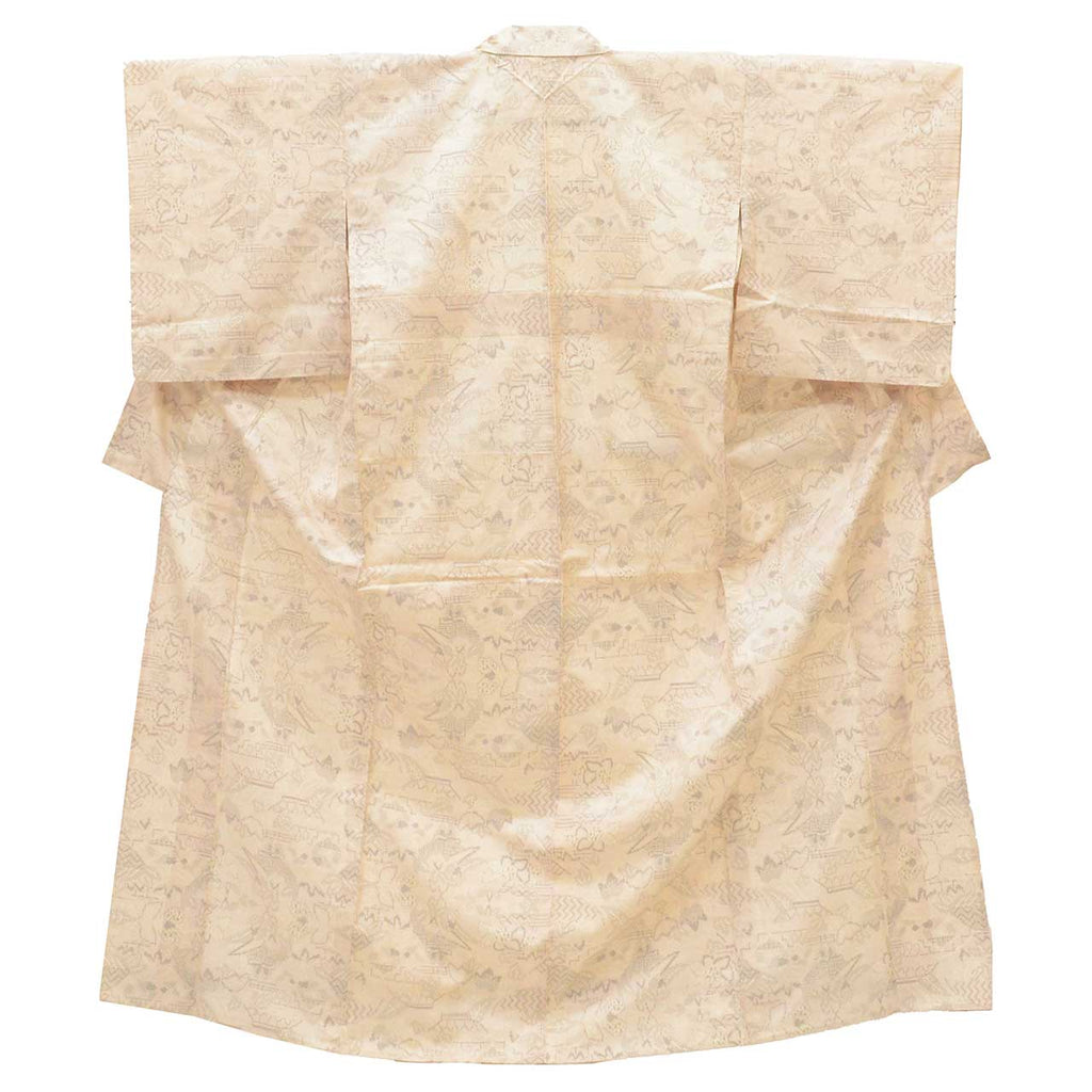 Vintage Japanese Kimono | Tsumugi | Beige Silk | Floral Pattern | Unlined | Size M-L | Sustainable | uu1535b