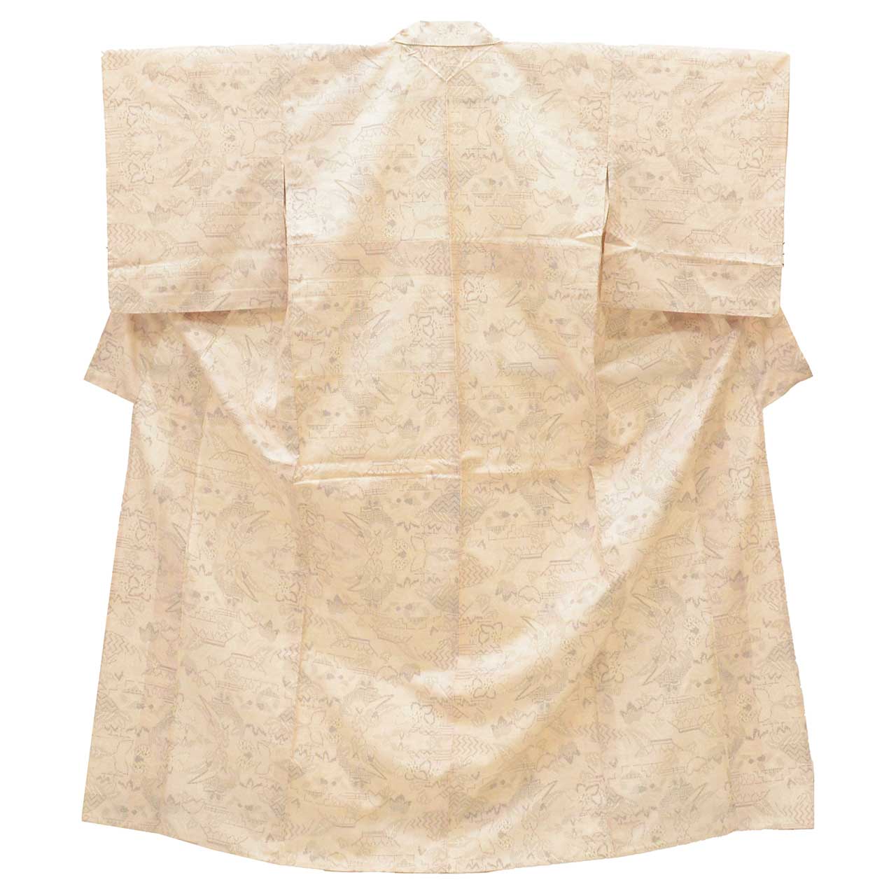 Vintage Japanese Kimono | Tsumugi | Beige Silk | Floral Pattern | Unlined | Size M-L | Sustainable | uu1535b