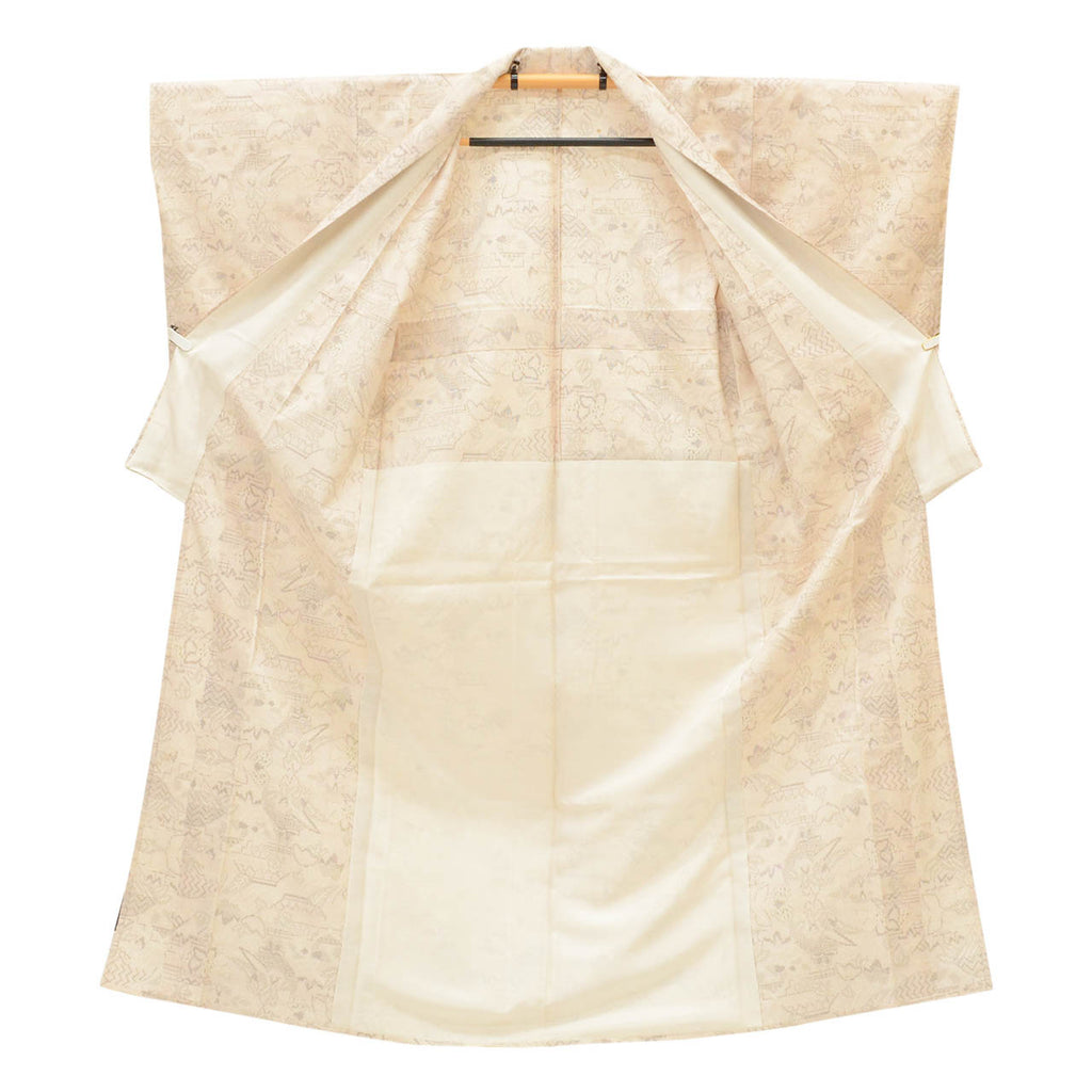 Vintage Japanese Kimono | Tsumugi | Beige Silk | Floral Pattern | Unlined | Size M-L | Sustainable | uu1535b