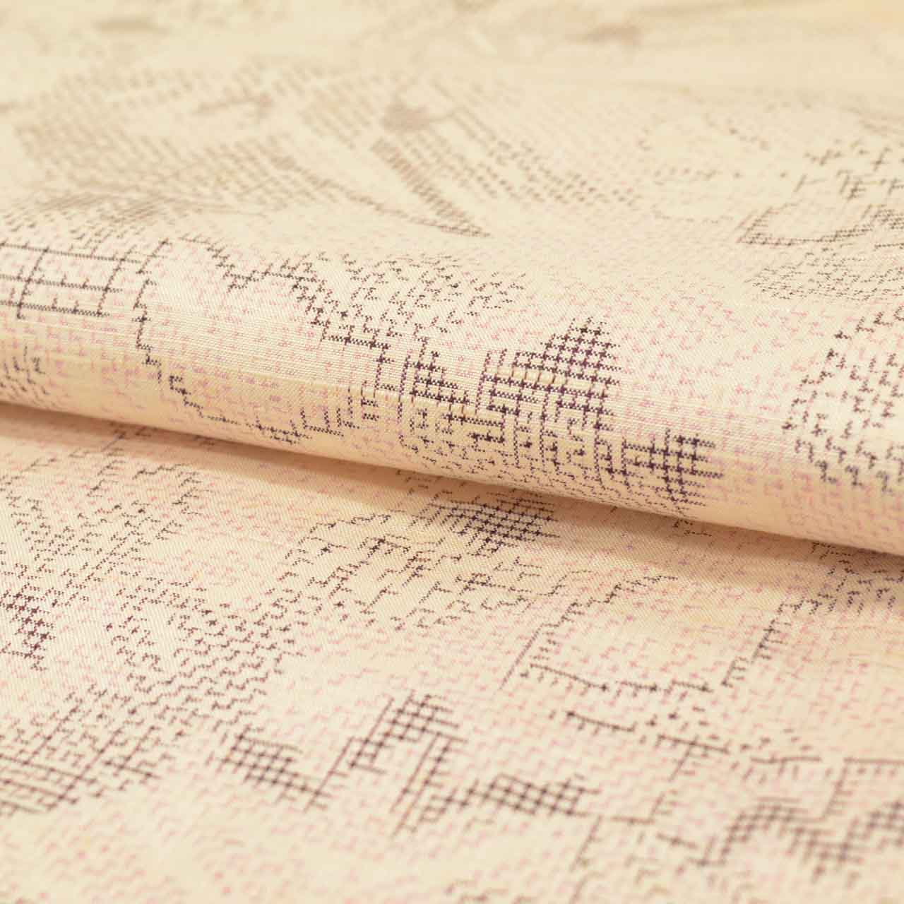 Vintage Japanese Kimono | Tsumugi | Beige Silk | Floral Pattern | Unlined | Size M-L | Sustainable | uu1535b