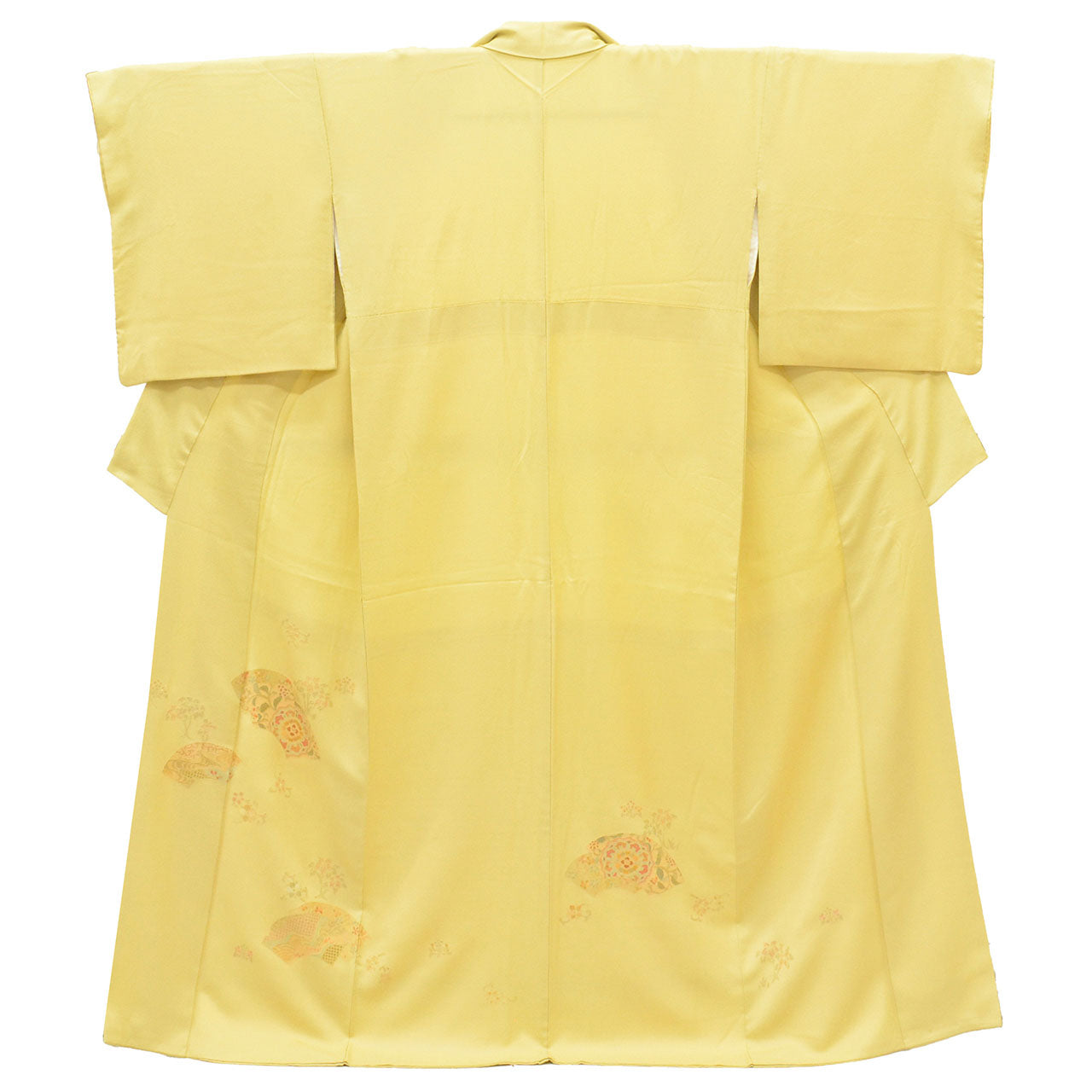 Vintage Japanese Kimono | Tsukesage | Green Silk | Fan Paper Floral | Swatow Embroidery | Size M-L | Sustainable | uu1546b