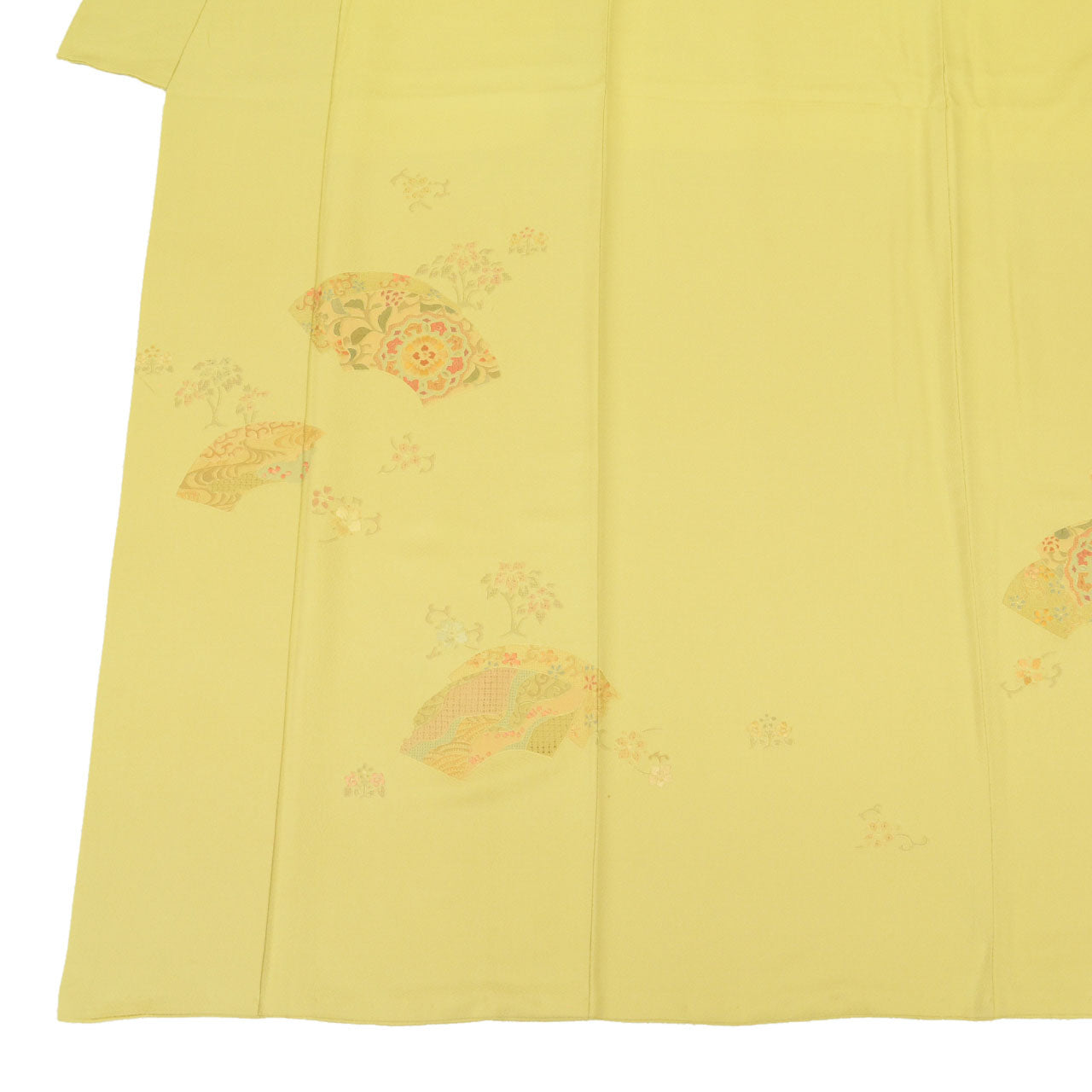 Vintage Japanese Kimono | Tsukesage | Green Silk | Fan Paper Floral | Swatow Embroidery | Size M-L | Sustainable | uu1546b