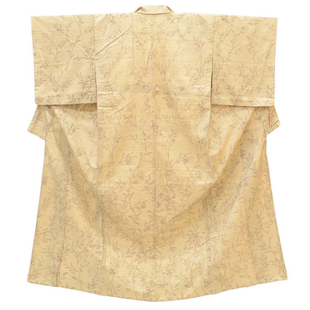 Vintage Japanese Kimono | Tsumugi | Brown Silk | Nandina Berry Pattern | Unlined | Size S-L | Sustainable | uu1550b