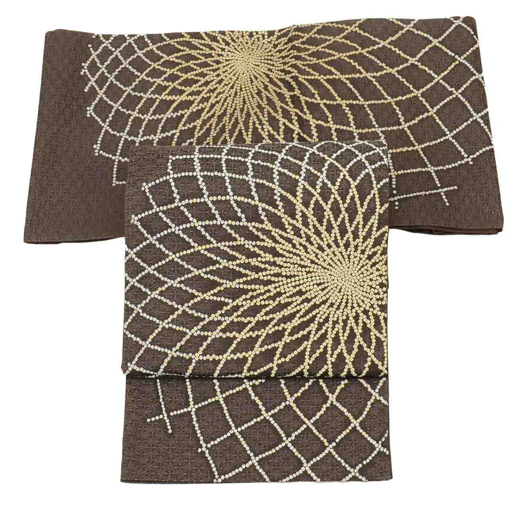 Vintage Japanese Obi | Fukuro Obi | Brown Silk | Large Floral | Kano Miyuki Nishijin | Gold Thread | Sustainable | uu1579b