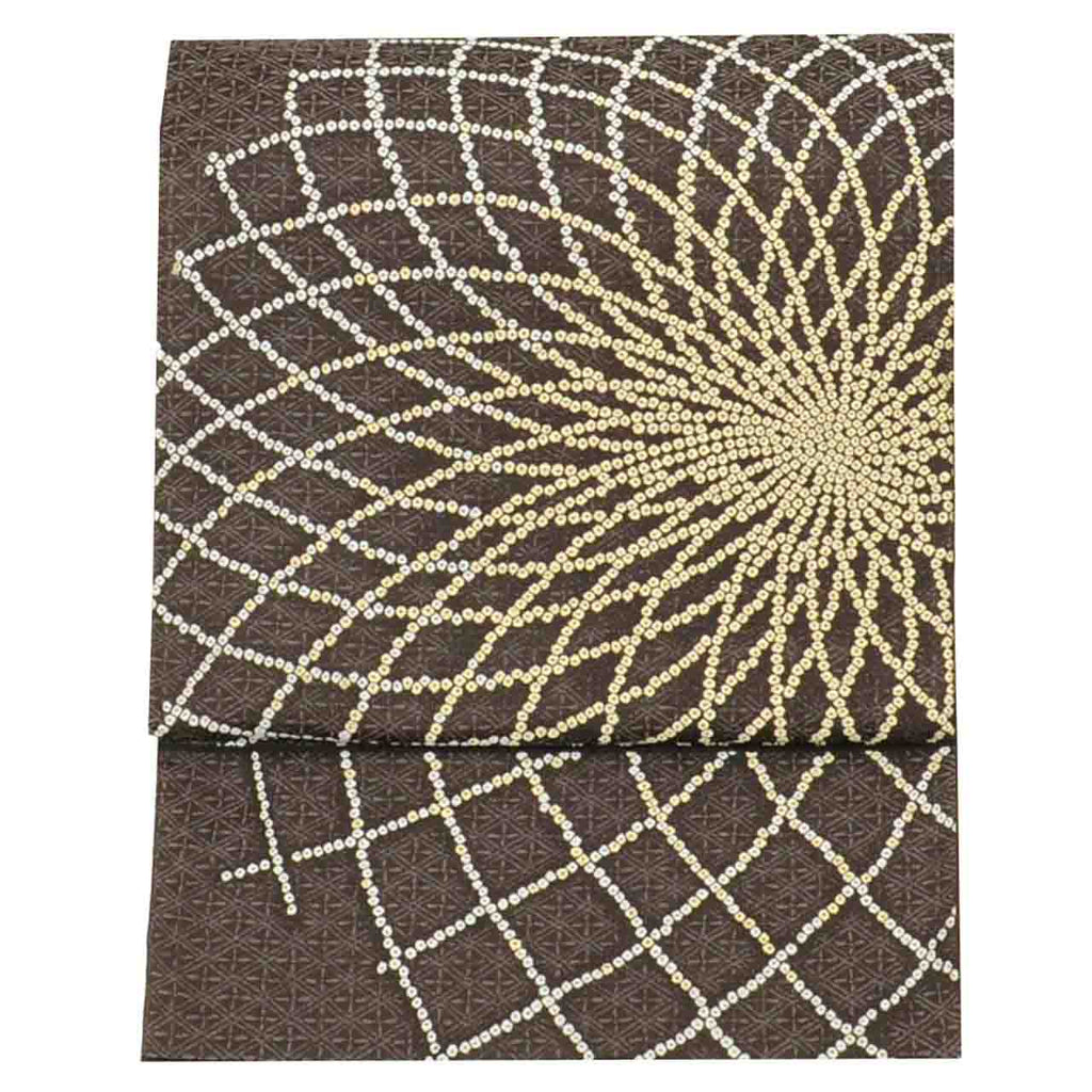 Vintage Japanese Obi | Fukuro Obi | Brown Silk | Large Floral | Kano Miyuki Nishijin | Gold Thread | Sustainable | uu1579b