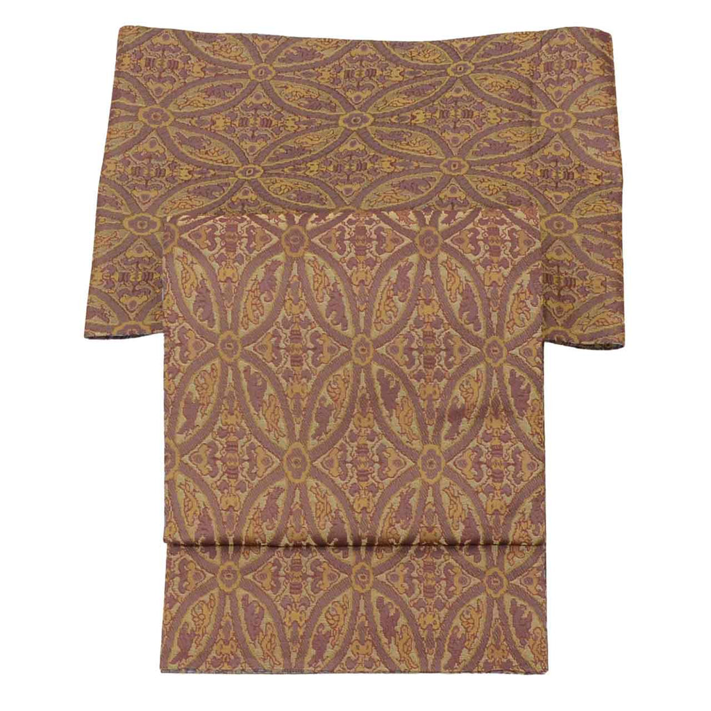 Vintage Japanese Obi | Maru-obi | Purple Silk | Shippo Pattern | Gold Thread | Reversible | Excellent | Sustainable | uu1584b