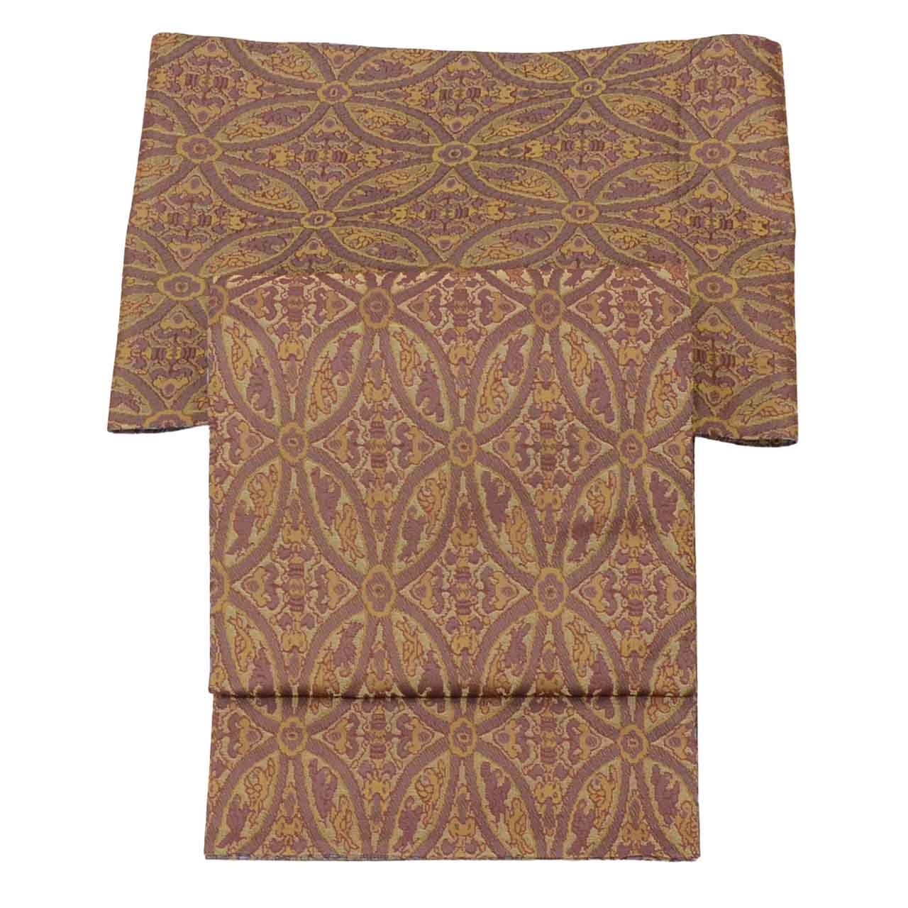 Vintage Japanese Obi | Maru-obi | Purple Silk | Shippo Pattern | Gold Thread | Reversible | Excellent | Sustainable | uu1584b